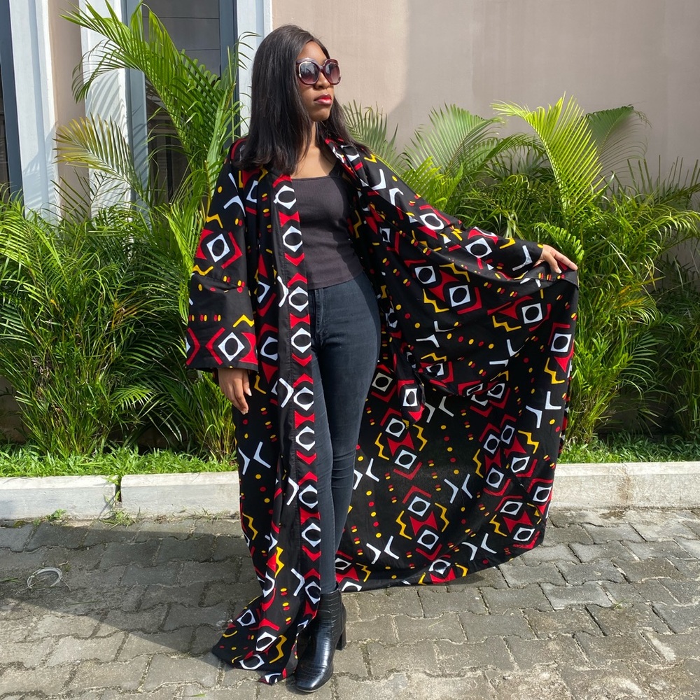 Ankara Kimono, African Print Kimono, Mudcloth Print Kimono, Dister Kimono Robe